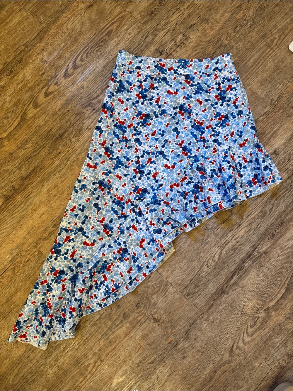 Little Moon Asymmetrical Floral Ruffle Skirt - Blue & Red